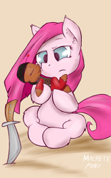 Size: 800x1280 | Tagged: safe, artist:macheteponies, pinkie pie, earth pony, pony, doll, knife, machete, pinkamena diane pie, solo, toy