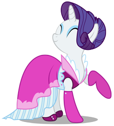 Size: 2722x3000 | Tagged: safe, artist:brony-works, rarity, pony, unicorn, alternate hairstyle, clothes, dress, eyes closed, eyeshadow, female, happy, high res, makeup, mare, raised hoof, simple background, smiling, solo, transparent background, vector