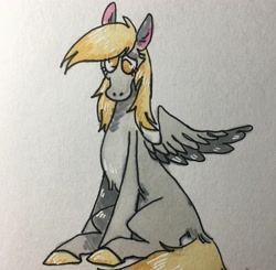 Size: 3024x2969 | Tagged: safe, artist:casketprince, derpy hooves, pegasus, cute, derpabetes, solo, traditional art