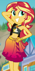 Size: 480x969 | Tagged: safe, screencap, sunset shimmer, better together, equestria girls, forgotten friendship, cropped, sleeveless, solo, sunset selfie