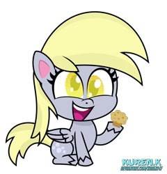 Size: 1800x1878 | Tagged: safe, artist:kuren247, derpy hooves, pegasus, pony, my little pony: pony life, cross-eyed, cute, derpabetes, female, food, g4 to g4.5, generation leap, muffin, simple background, sitting, smiling, solo, transparent background