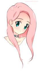 Size: 573x1045 | Tagged: safe, artist:framboosi, artist:ilianagatto, fluttershy, human, blushing, bust, choker, colored pupils, humanized, solo