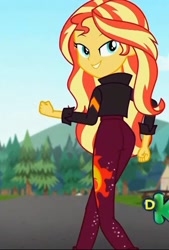 Size: 731x1080 | Tagged: safe, edit, edited screencap, screencap, sunset shimmer, equestria girls, equestria girls series, sunset's backstage pass!, spoiler:eqg series (season 2), ass, bunset shimmer, butt, clothes, cropped, like what you see?, looking at you, looking back, looking back at you, music festival outfit, smiling, solo