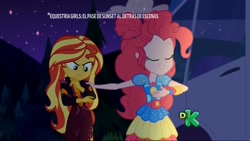 Size: 1920x1080 | Tagged: safe, screencap, pinkie pie, sunset shimmer, better together, equestria girls, sunset's backstage pass!, clothes, discovery kids, geode of sugar bombs, magical geodes, spanish