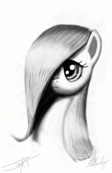 Size: 1200x1848 | Tagged: safe, artist:jeki, fluttershy, pegasus, pony, bust, female, monochrome, portrait, solo