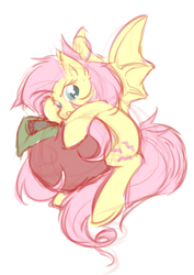 Size: 520x736 | Tagged: safe, artist:secret-pony, fluttershy, apple, flutterbat, that pony sure does love apples