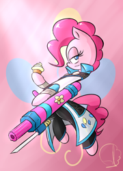 Size: 1080x1500 | Tagged: safe, artist:midnightblitzz, artist:phuocthiencreation, pinkie pie, earth pony, pony, arm cannon, clothes, cosplay, costume, crossover, dynasty warriors, guo huai, solo