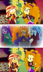 Size: 1920x3202 | Tagged: safe, artist:xan-gelx, edit, screencap, adagio dazzle, aria blaze, sonata dusk, sunset shimmer, equestria girls, equestria girls series, rainbow rocks, sunset's backstage pass!, spoiler:eqg series (season 2), apple, blank eyes, clothes, digging through trash, disgusted, female, food, geode of empathy, glowing eyes, hoodie, hungry, magical geodes, meme, sunset sees things, sweater, template, the dazzlings, trash can, trio, trio female, white eyes, wide eyes
