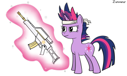 Size: 2592x1552 | Tagged: safe, artist:zaponator, derpibooru import, twilight sparkle, future twilight, g36, gun, solo