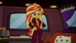 Size: 1920x1080 | Tagged: safe, edit, edited screencap, screencap, sunset shimmer, better together, equestria girls, sunset's backstage pass!, clothes, geode of empathy, magical geodes, music festival outfit, van