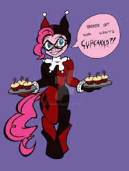 Size: 1024x1363 | Tagged: safe, artist:miffix, pinkie pie, anthro, unguligrade anthro, crossover, harley quinn, parody, pinkie quinn