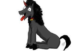 Size: 1024x709 | Tagged: safe, artist:horsesplease, derpibooru import, king sombra, pony, behaving like a dog, collar, fangs, i didn't listen, paint tool sai, panting, silly, silly pony, sitting, smiling, sombra dog, tail wag, tongue out, year of the dog