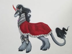 Size: 1008x756 | Tagged: safe, artist:reginabeastiarum, derpibooru import, king sombra, pony, unicorn, armor, cape, clothes, leonine tail, male, solo, traditional art