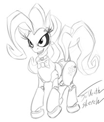 Size: 1024x1195 | Tagged: safe, artist:foldeath, pinkie pie, earth pony, pony, animatronic, five nights at freddy's, monochrome, solo