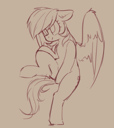 Size: 1269x1420 | Tagged: safe, artist:yoditax, derpy hooves, pegasus, pony, floppy ears, monochrome, raised hoof, simple background, solo, wings