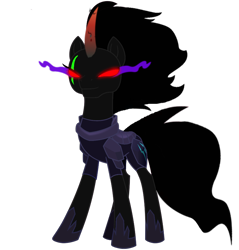 Size: 874x915 | Tagged: safe, artist:venjix5, derpibooru import, king sombra, tempest shadow, pony, unicorn, armor, blank eyes, colored horn, corrupted, curved horn, eye scar, female, glowing scar, horn, mare, possessed, red eyes, scar, simple background, solo, sombra eyes, sombra's horn, tempest gets her horn back, tempest with sombra's horn, transparent background, well shit, xk-class end-of-the-world scenario