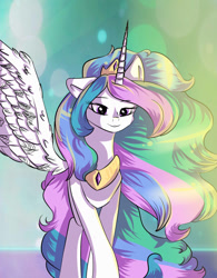 Size: 1000x1280 | Tagged: safe, artist:rejnbo, princess celestia, alicorn, pony, smiling, solo, spread wings