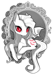 Size: 750x1000 | Tagged: safe, artist:sambragg, fluttershy, flutterbat, grayscale, limited palette, monochrome, neo noir, partial color, red eyes, sitting, solo