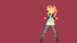 Size: 3840x2160 | Tagged: safe, artist:toastybrownpotatoes, sunset shimmer, equestria girls, my past is not today, clothes, female, jacket, lineless, minimalist, red background, simple background, solo, vector