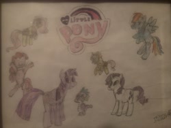 Size: 4032x3024 | Tagged: safe, artist:undeadponysoldier, derpibooru import, applejack, fluttershy, pinkie pie, rainbow dash, rarity, spike, twilight sparkle, dragon, earth pony, pegasus, pony, unicorn, mane seven, mane six, my little pony logo, traditional art