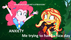 Size: 1366x768 | Tagged: safe, edit, edited screencap, screencap, pinkie pie, sunset shimmer, better together, equestria girls, sunset's backstage pass!, female, geode of empathy, geode of sugar bombs, magical geodes