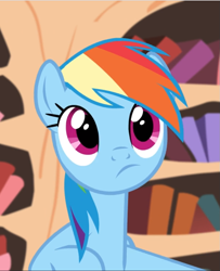 Size: 763x940 | Tagged: safe, derpibooru import, screencap, rainbow dash, pegasus, pony, testing testing 1-2-3, cropped, cute, dashabetes, female, golden oaks library, mare, solo