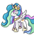 Size: 1163x1200 | Tagged: safe, artist:missmeower, princess celestia, alicorn, pony, crown, female, horn, mare, multicolored mane, multicolored tail, solo, white coat, white wings, wings