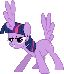 Size: 6000x6954 | Tagged: safe, artist:vladimirmacholzraum, derpibooru import, twilight sparkle, twilight sparkle (alicorn), alicorn, pony, absurd resolution, butt wings, female, glare, grin, mare, not salmon, simple background, smirk, solo, transparent background, vector, wat, wing horns, wing tail, wings