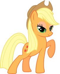 Size: 6277x7711 | Tagged: safe, artist:slb94, applejack, earth pony, pony, absurd resolution, bedroom eyes, mane down, raised hoof, rarity pose, simple background, solo, transparent background, vector