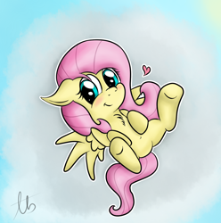 Size: 1144x1152 | Tagged: safe, artist:laptopbrony, fluttershy, pegasus, pony, belly button, bellyrubs, blushing, chest fluff, cloud, cute, female, heart, looking at you, shyabetes, solo, speedpaint available