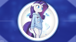 Size: 1920x1080 | Tagged: safe, artist:drakesparkle44, artist:game-beatx14, artist:hoodie, edit, rarity, pony, semi-anthro, unicorn, clothes, cute, female, hoodie, mare, solo, vector, wallpaper, wallpaper edit