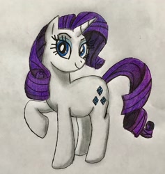 Size: 2336x2459 | Tagged: safe, artist:bozzerkazooers, rarity, pony, unicorn, female, looking at you, mare, raised hoof, smiling, solo, traditional art