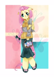 Size: 1450x2048 | Tagged: safe, artist:fierrequin, fluttershy, anthro, unguligrade anthro, clothes, solo, sweatershy