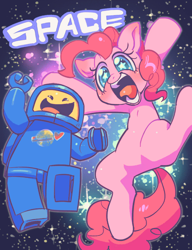 Size: 600x780 | Tagged: safe, artist:jirousan, pinkie pie, earth pony, pony, benny, crossover, duo, lego, open mouth, space, starry eyes, the lego movie, wingding eyes