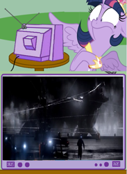 Size: 439x600 | Tagged: safe, derpibooru import, twilight sparkle, twilight sparkle (alicorn), alicorn, kaiju, pony, exploitable meme, female, godzilla (series), godzilla 2014, hokmuto, mare, meme, muto, obligatory pony, tv meme