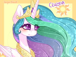 Size: 966x720 | Tagged: safe, artist:constancespirit, princess celestia, alicorn, pony, blushing, heart eyes, solo, wingding eyes