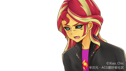 Size: 1280x720 | Tagged: safe, artist:xiao_chic, sunset satan, sunset shimmer, equestria girls, black sclera, female, simple background, solo, this will not end well, transparent background