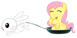 Size: 5000x2500 | Tagged: safe, artist:beavernator, angel bunny, fluttershy, pegasus, pony, baby, baby pony, babyshy, filly, foal, frying pan, sled