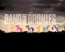 Size: 720x576 | Tagged: safe, derpibooru import, applejack, fluttershy, pinkie pie, rainbow dash, rarity, twilight sparkle, earth pony, pegasus, pony, unicorn, band of brothers, brony, cardboard twilight, mane six, parody, stock vector