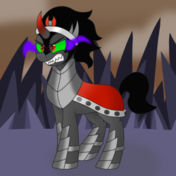 Size: 1024x1024 | Tagged: safe, artist:almadash, derpibooru import, king sombra, pony, unicorn, cape, clothes, glowing eyes, growling, male, solo