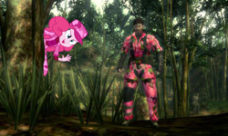 Size: 500x300 | Tagged: safe, pinkie pie, equestria girls, 3ds, big boss, camouflage, konami, metal gear, metal gear solid, metal gear solid 3, naked snake, nintendo, snake eater, snake eater 3d