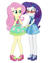 Size: 7000x8900 | Tagged: safe, artist:mixiepie, fluttershy, rarity, equestria girls, friendship games, absurd resolution, clothes, cute, glasses, glasses rarity, photo, raribetes, rarity's glasses, school spirit, shyabetes, simple background, skirt, transparent background, vector