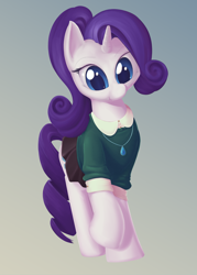 Size: 1500x2100 | Tagged: safe, artist:chibibiscuit, rarity, pony, unicorn, clothes, cute, female, gray background, mare, raised hoof, simple background, skirt, solo