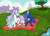 Size: 1024x735 | Tagged: safe, artist:xxakeiralen, princess celestia, princess luna, alicorn, pony, blanket, magic, meadow, mountain, picnic, picnic blanket, prone, river, royal sisters, sisters, stream, telekinesis, tree, water, watermark