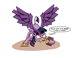 Size: 4000x3000 | Tagged: safe, artist:lovelyneckbeard, derpibooru import, star swirl the bearded, twilight sparkle, twilight sparkle (alicorn), alicorn, griffon, angry, book, face down ass up, frown, glare, griffonized, gritted teeth, my little griffon, simple background, solo, species swap, spread wings, that pony sure does love books, white background, wide eyes