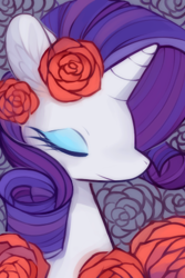 Size: 300x450 | Tagged: safe, artist:mousu, rarity, pony, unicorn, flower, rose, solo