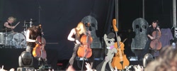 Size: 3264x1305 | Tagged: safe, octavia melody, earth pony, pony, apocalyptica, cello, irl, musical instrument, photo, ponies in real life, vector