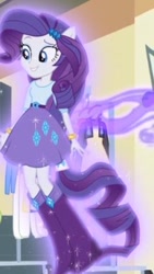 Size: 236x418 | Tagged: safe, screencap, rarity, equestria girls, friendship games, boots, bracelet, clothes, high heel boots, jewelry, levitation, magic, music notes, ponied up, pony ears, ponytail, self-levitation, skirt, solo, sparkles, telekinesis