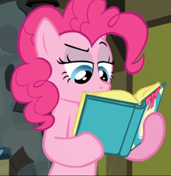 Size: 742x762 | Tagged: safe, screencap, pinkie pie, earth pony, pony, book, reading, solo