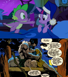 Size: 1169x1326 | Tagged: safe, derpibooru import, spike, twilight sparkle, twilight sparkle (alicorn), alicorn, dragon, pony, andy kubert, bamf doll, comic book meme, exploitable meme, female, jubilee, mare, meme, obligatory pony, wolverine, x-men